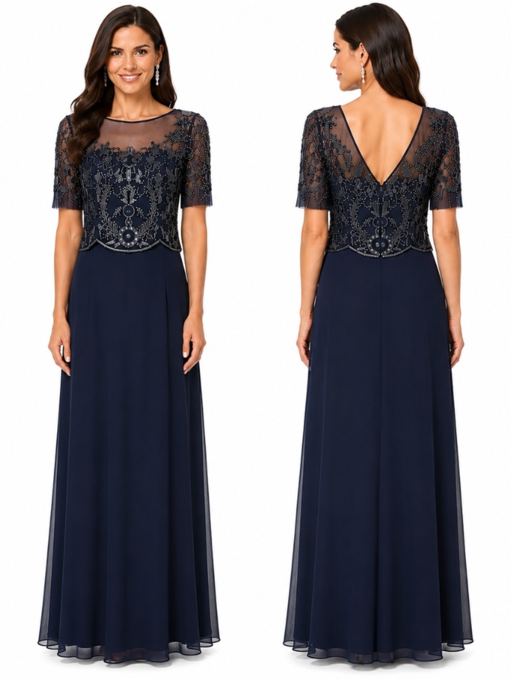 Adrianna Papell - Beaded Popover Chiffon Gown